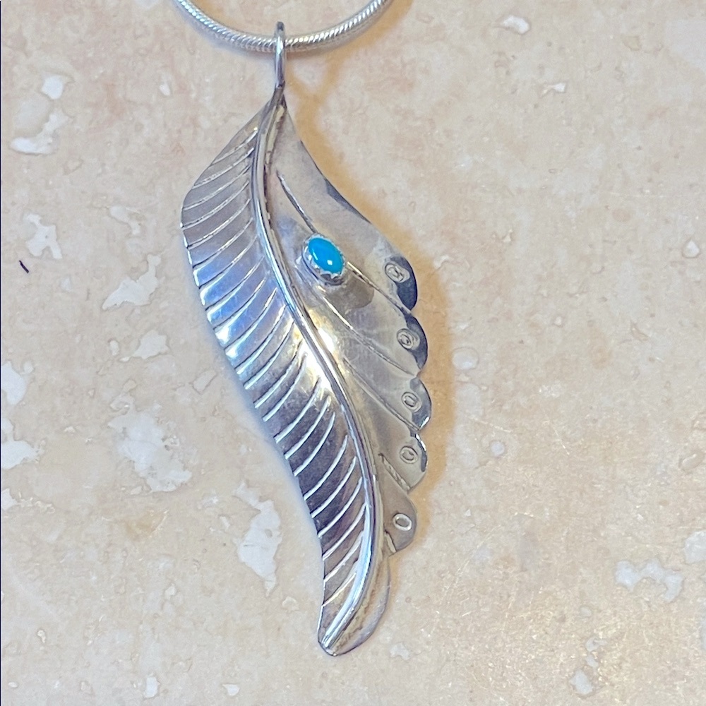 Sterling Silver Leaf Necklace with Turquoise Accent Native American